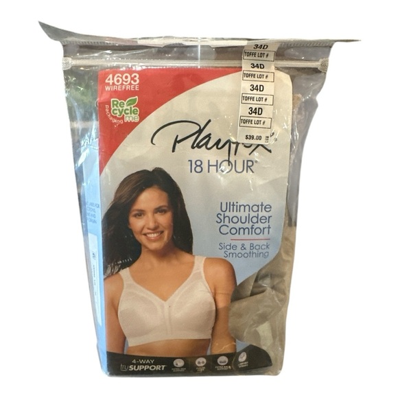 Playtex 18 Hour Ultimate Lift & Support Wireless Bra #4693 |34D| Toffee| New - Picture 3 of 5